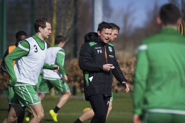 Paul Heckingbottom takes training at Hibs' training centre in Ormiston. Picture: SNS Group