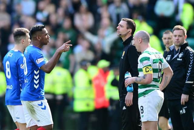Rangers' Alfredo Morelos was given the red card for lashing out at Celtic's Scott Brown. Picture: Mark Runnacles/Getty Images