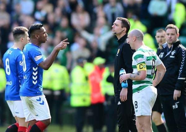 Rangers' Alfredo Morelos was given the red card for lashing out at Celtic's Scott Brown. Picture: Mark Runnacles/Getty Images