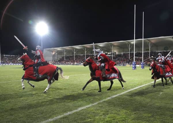 Crusader horsemen have been a traditional part of pre-match entertainement for the Christchurch-based Crusaders team. Picture: Mark Baker/AP