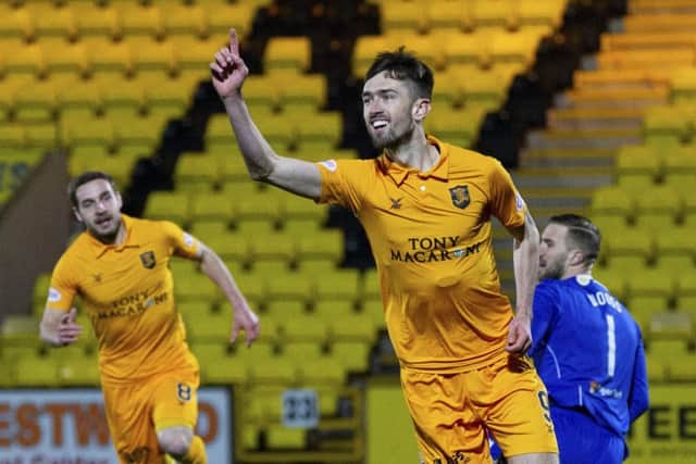 Ryan Hardie celebrates his opening goal for Livingston. Picture: SNS Group