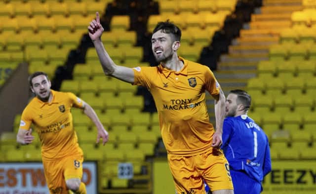 Ryan Hardie celebrates his opening goal for Livingston. Picture: SNS Group
