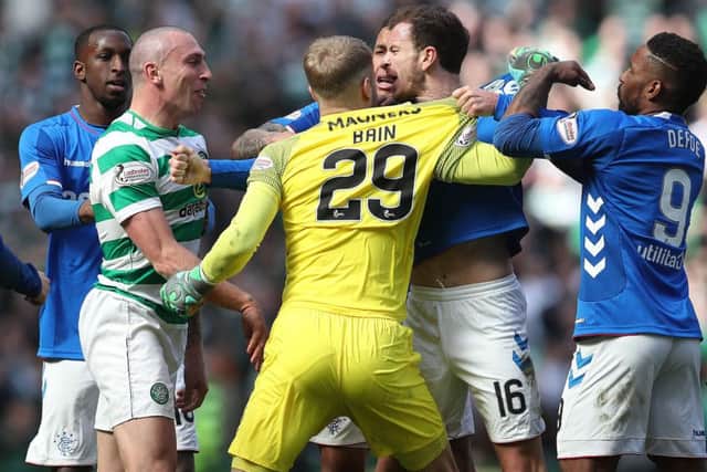 Players and officials from Celtic and Rangers were involved in a confrontation after Sunday's Old Firm match. Picture: Getty images