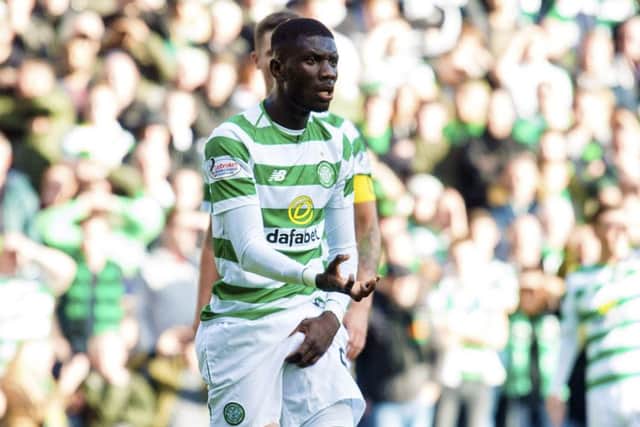 28/10/18 BETFRED CUP SEMI FINAL
HEARTS V CELTIC (0-3)
BT MURRAYFIELD - EDINBURGH
Celtic's Eboue Kouassi gestures towards the referee after an altercation with Hearts' Steven Maclean
