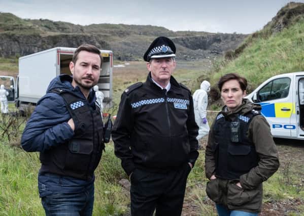 Martin Compston with  Hastings (Adrian Dunbar)and Kate (Vicky Mcclure) in Line of Duty. Picture: PA