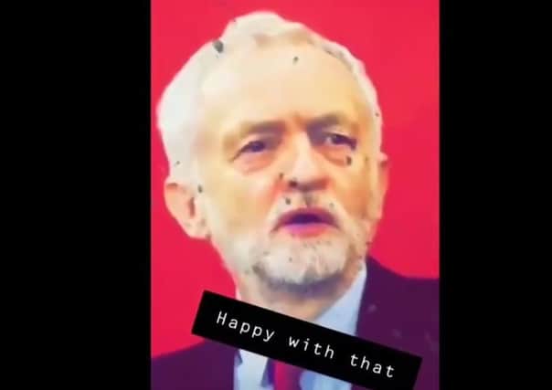 The bullet-marked photo of Jeremy Corbyn used for target practice at a British army base in Kabul, Afghanistan. Picture: UGC via AP