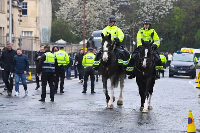 Police horses outside Tynecastle. Picture: Craig Williamson/SNS