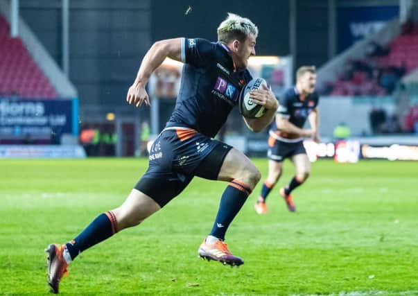 Matt Scott scores Edinburgh's first try against Scarlets. Picture: Simon King/INPHO/REX/Shutterstock