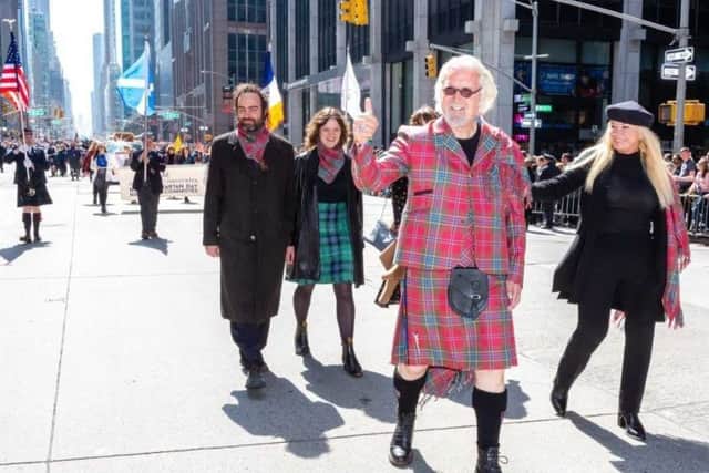 Sir Billy Connolly leading the New York City Tartan Day Parade as Grand Marshal on Saturday