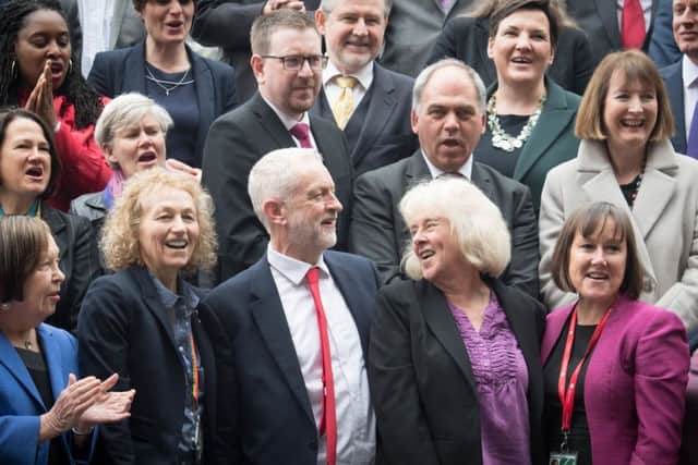 Jeremy Corbyn and fellow Labour MPs welcome the newly elected MP for Newport West, Ruth Jones. Picture: PA