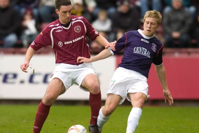 Arfield in action for Falkirk against current Ibrox team-mate Lee Wallace, then of Hearts, in March 2008. Picture: Ian Georgeson