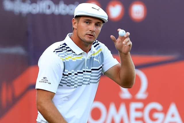 Bryson DeChambeau acknowledges the crowd at the Omega Dubai Desert Classic. Picture: Andrew Redington/Getty Images