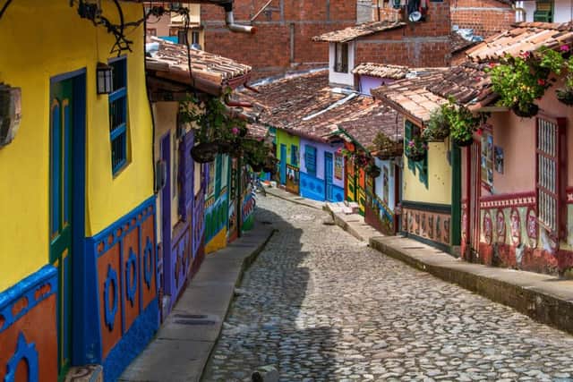 Brightly painted houses in Guatape, a town on the outskirts of Medellin. Picture: Getty