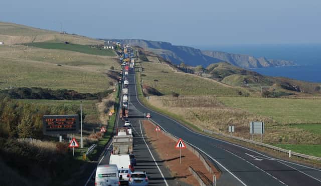 The A1 goes down to single lane at the England/Scotland border.