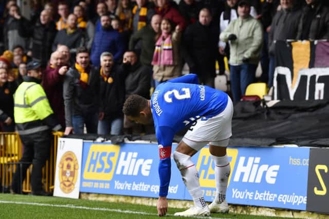 Objects were thrown at 
Rangers' James Tavernier. Picture: Rob Casey/SNS