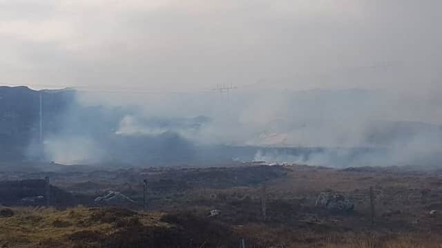 The Scottish Fire and Rescue Service was called out to deal with the blaze by Loch Direcleit, between Tarbert and Kendebig. Picture: Katrina Craig/Twitter/PA