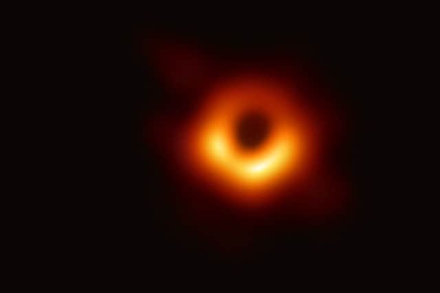 This is the first photograph of a black hole and its fiery halo, released by Event Horizon Telescope astronomers, which is the "most direct proof of their existence". Picture: European Southern Observatory