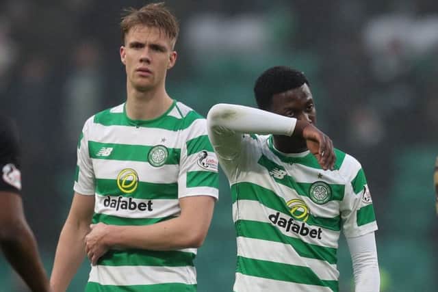Celtic's Kristoffer Ajer, left, has impressed former Parkhead defender Johan Mjallby. Picture: Jane Barlow/PA Wire