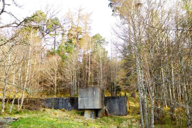 All that remains of the Ski School d'Ecosse is this concrete lump in the woods, where the chairlifts once started. PIC: NTS.