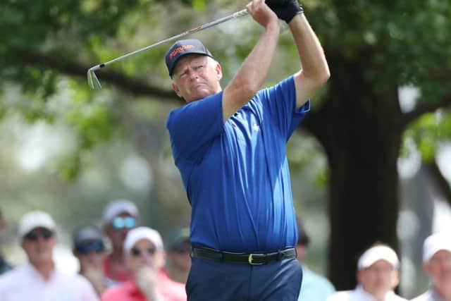 Sandy Lyle plays his shot from the fourth tee. Picture: David Cannon/Getty Images