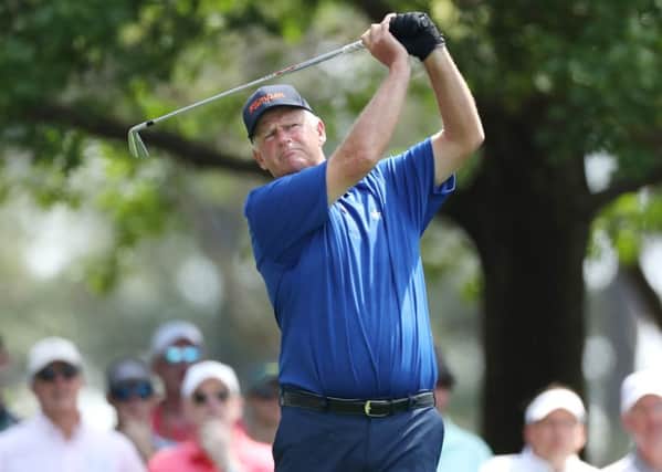 Sandy Lyle plays his shot from the fourth tee. Picture: David Cannon/Getty Images
