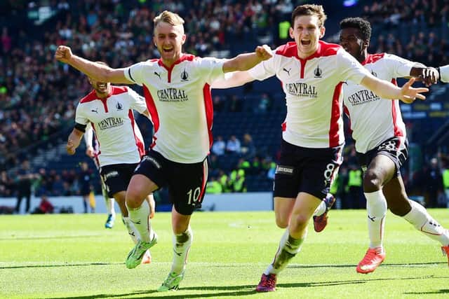 Falkirk enact revenge on Hibs in 2015. Despite being battered by the pre-match favourites, Craig Sibbald nets the only goal of the game.