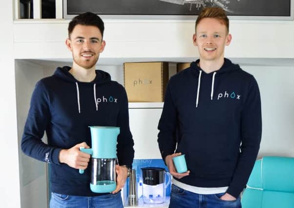 Phox Water co-founders Paul McTaggart (left) and Scott Dickson describe their product as 'the only filter that doesnt have a throwaway plastic cartridge'. Picture: Contributed