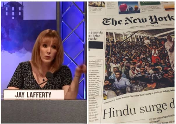 Jay Lafferty's Brexit rant on BBC Scotland made front page news across the pond. Picture: BBC Scotland/Ross Colquhoun