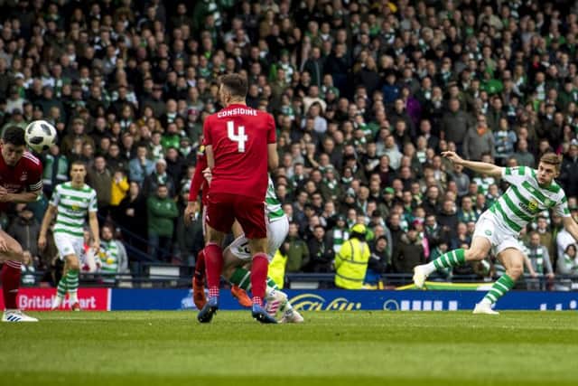Celtic's James Forrest scores to make it 1-0 against Aberdeen. Picture: SNS