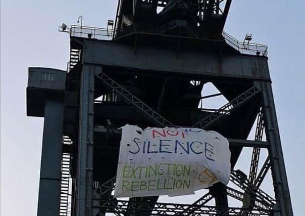 The protest at the crane. Picture: Extinction Rebellion.