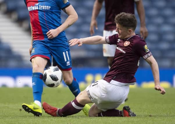 Bobby Burns puts in a challenge during Hearts' Scottish Cup semi-final victory over Inverness Caley Thistle. Picture: SNS.