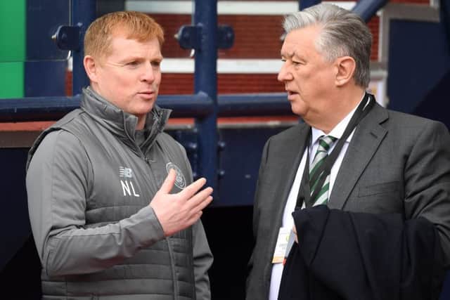 Celtic manager Neil Lennon (left) with Chief Executive Peter Lawwell. Picture: Craig Williamson/SNS