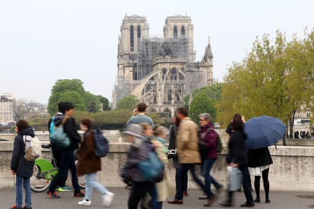 The Notre Dame Cathedral in Paris following a fire which destroyed much of the building on Monday evening. Photo: Gareth Fuller/PA Wire