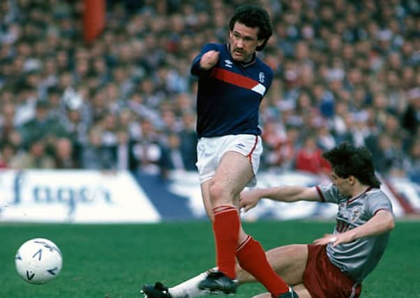 Albert Kidd in action against Hearts on the final day of the 1985/86 season. Picture: SNS Group
