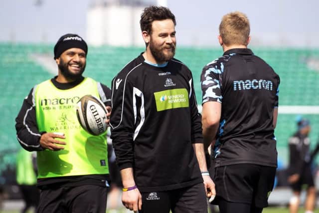 Ruaridh Jackson, centre, during a Glasgow training session. Picture: Gary Hutchison/SNS/SRU