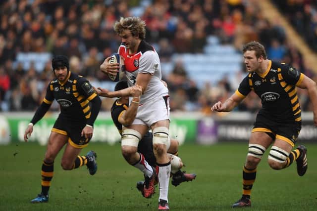 Richie Gray makes a surge during Toulouses victory over Wasps in this seasons European Champions Cup. Picture: Getty.