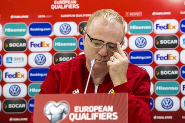 Former Scotland manager Alex McLeish shows the strain during a press conference in Kazakhstan. Picture: Alan Harvey/SNS