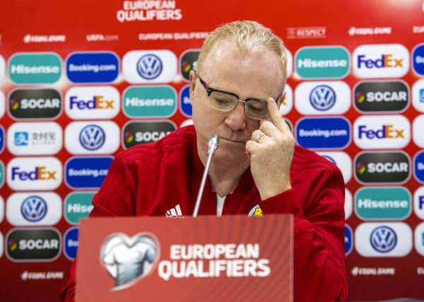Former Scotland manager Alex McLeish shows the strain during a press conference in Kazakhstan. Picture: Alan Harvey/SNS