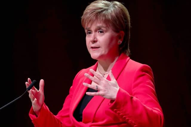First Minister of Scotland Nicola Sturgeon addresses the Scottish Trade Union Congress (STUC) at the Caird Hall, Dundee. Picture: Jane Barlow/PA Wire