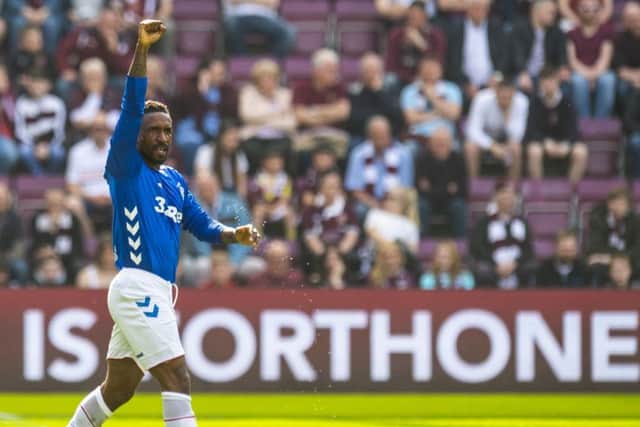 Jermain Defoe celebrates after scoring to give Rangers the lead. Pic: SNS/Craig Williamson