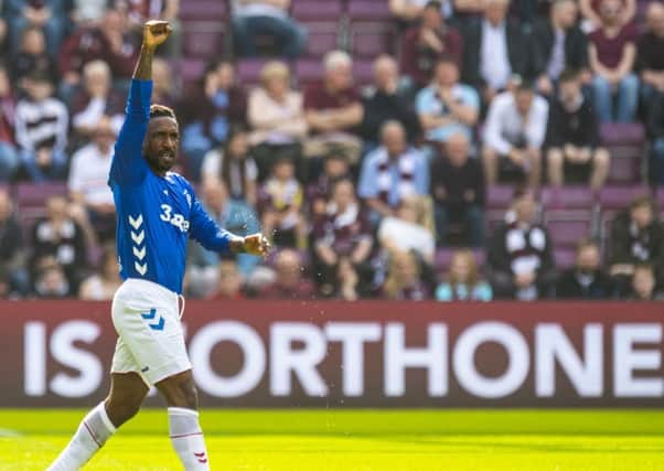 Jermain Defoe celebrates after scoring to give Rangers the lead. Pic: SNS/Craig Williamson