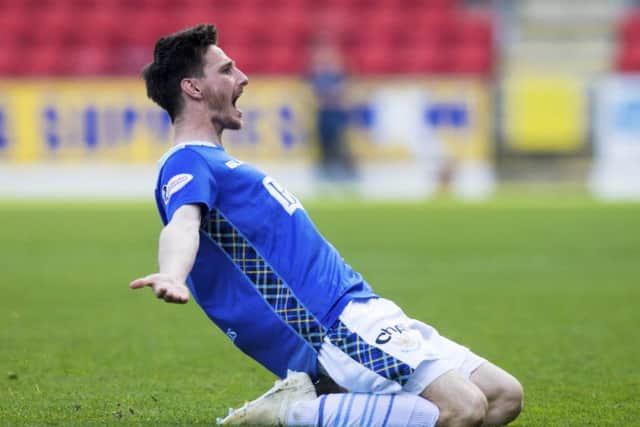 St Johnstone's Scott Tanser celebrates his goal to open the scoring. Pic: SNS/Ross Parker
