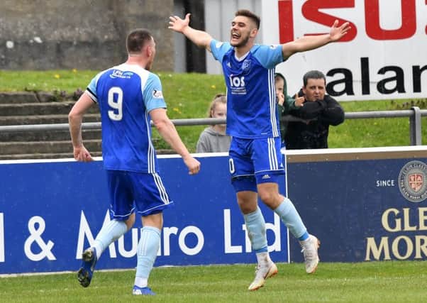 Jack Leitch celebrates scoring the winning goal for Peterhead (Pic by Duncan Brown)