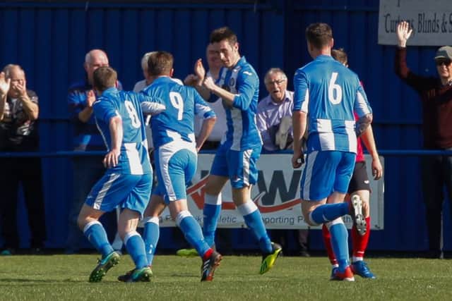 Penicuik Athletic V Musselburgh Athletic Conference A 20/04/19 Scott McCrory-Irving scores for Penicuik to make it 1-1