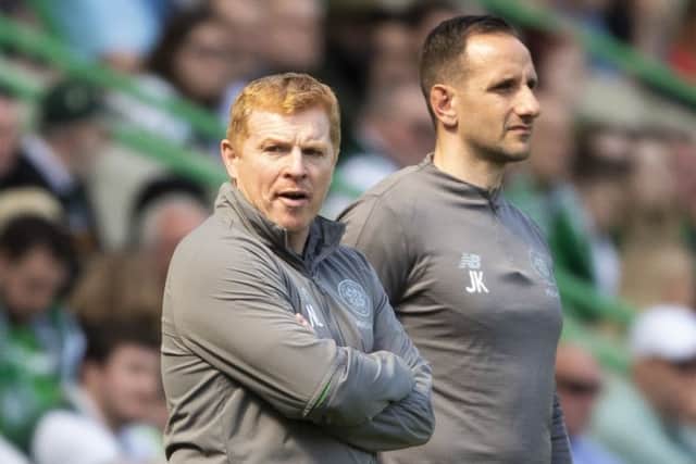 Celtic manager Neil Lennon, left, with assistant John Kennedy. Picture: SNS