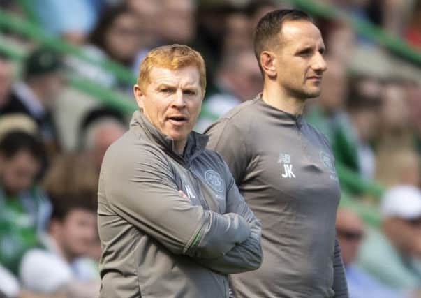 Celtic manager Neil Lennon, left, with assistant John Kennedy. Picture: SNS