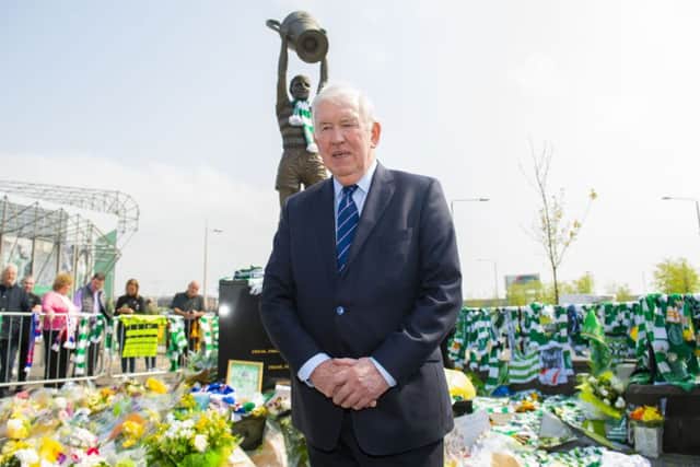 Rangers legend John Greig lays a wreath on behalf of Rangers to his former Scotland team-mate Billy McNeill. Pic: SNS/Alan Harvey