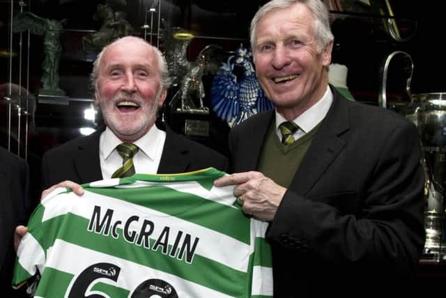 The late, great Billy McNeill pictured presenting Danny McGrain with a Celtic shirt to mark his 60th birthday in 2010. Picture: SNS
