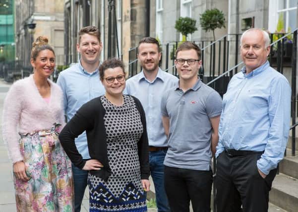 The Saltire team at their new Edinburgh office. From left: Victoria Mungall, Harris Grant, Suzanne MacKintosh, Bryan Leslie, Duncan Martin and Alan Esson. Picture: Nick Mailer