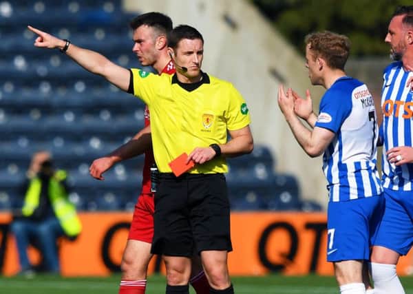 Referee Steven McLean sends off Rory McKenzie. Picture: SNS Group